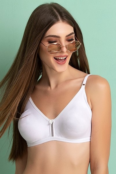 Buy Non-Padded Non-Wired Floral Print Full-Figure M-Frame Bra in White -  Cotton Rich Online India, Best Prices, COD - Clovia - BR0185Y18