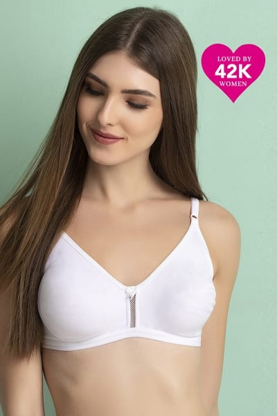 Clovia Smoothie Non-Padded Non-Wired Full Coverage Bra in White - Cotton Rich