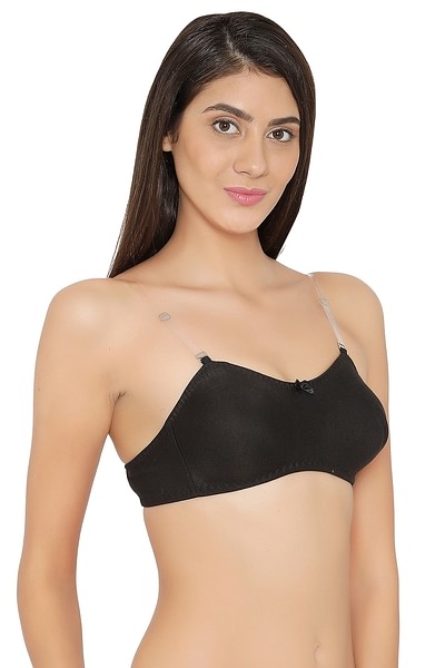 Buy Non-Padded Non-Wired Full Coverage Strapless T-Shirt Tube Bra with  Detachable Transparent Straps In Black - Cotton Rich Online India, Best  Prices, COD - Clovia - BR0685P13