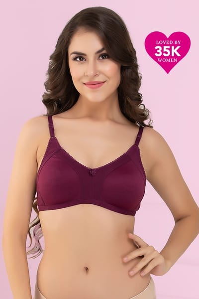 Clovia Non-Padded Non-Wired Full Coverage Spacer Cup Bra in Wine Colour - Cotton