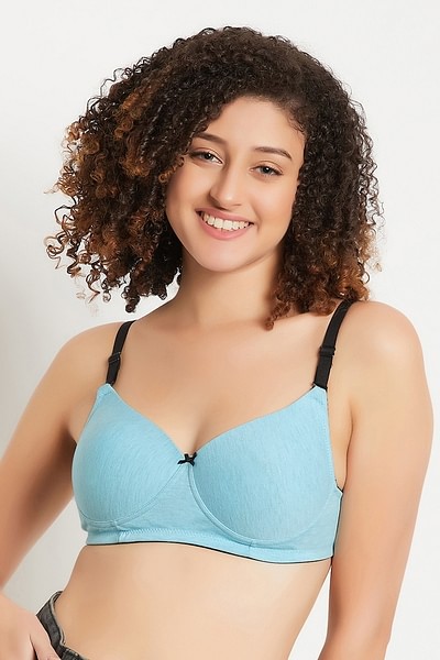 Level 1 Push-Up Non-Wired Demi Cup Multiway Bra in Blue Melange - Cotton  Rich