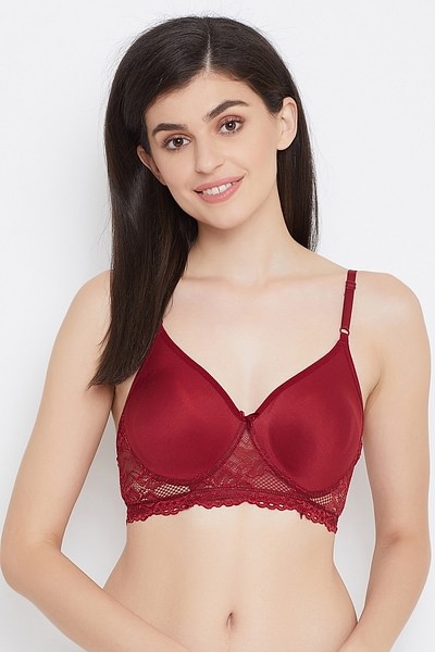 Buy Lace Each Day Up Spacer Cup Non Wired Maroon Bra for Women
