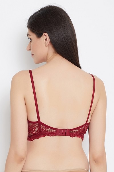 Buy online Maroon Laced T-shirt Bra from lingerie for Women by
