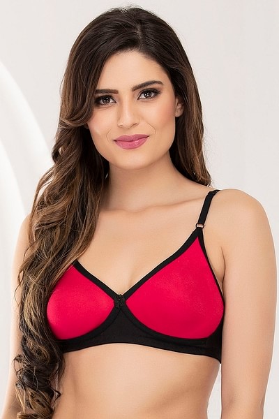 Buy Cotton Rich T shirt Bra in Black and Hot Pink Color with Cross