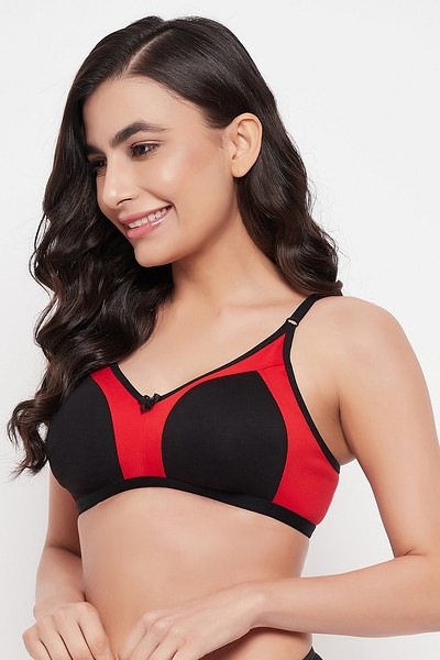 Buy M-azing Non-Padded Non-Wired Colourblocked Full Coverage Bra In Black &  Red - Cotton Online India, Best Prices, COD - Clovia - BR0349P13