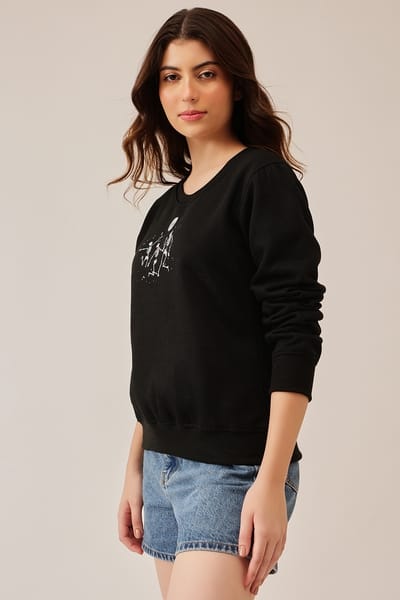 Buy Graphic Print Sweatshirt in Black - Fleece Online - Clovia
