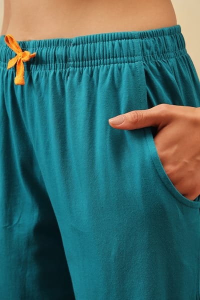 Buy Graphic Print Top & Chic Basic Pyjama Set in Orange Colour