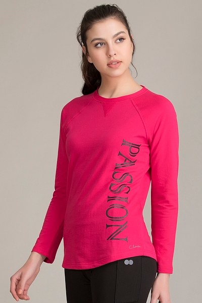 Buy Comfort Fit Active Full Sleeves T-Shirt in Dark Pink - Cotton