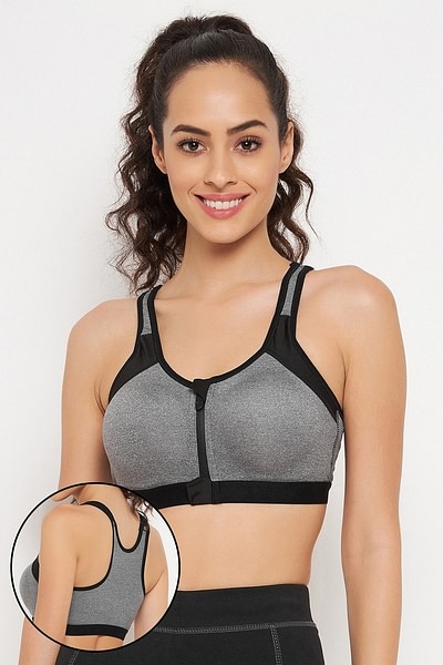 Buy High Impact Non-Padded Spacer Cup Active Sports Bra in Grey Melange  with Front Zipper - Cotton Online India, Best Prices, COD - Clovia -  BRS023P01
