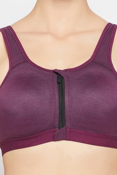 Buy High Impact Non-Padded Spacer Cup Active Sports Bra in Wine Colour with Front  Zipper - Cotton Online India, Best Prices, COD - Clovia - BRS021P09