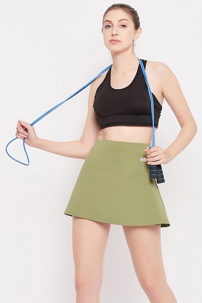 Buy CLOVIA Teal Snug-Fit High Rise Active Skirt with Attached
