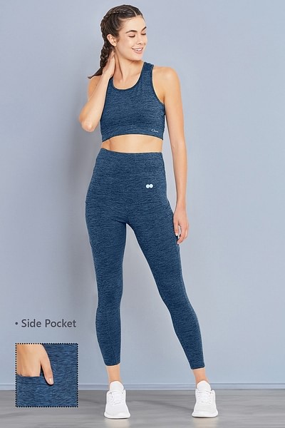 Buy High Rise Active Tights in Blue Melange with Side Pocket Online India,  Best Prices, COD - Clovia - AB0100P08