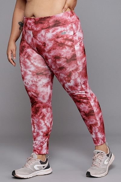 Buy High Rise Tie-Dye Print Active Tights in Maroon with Side