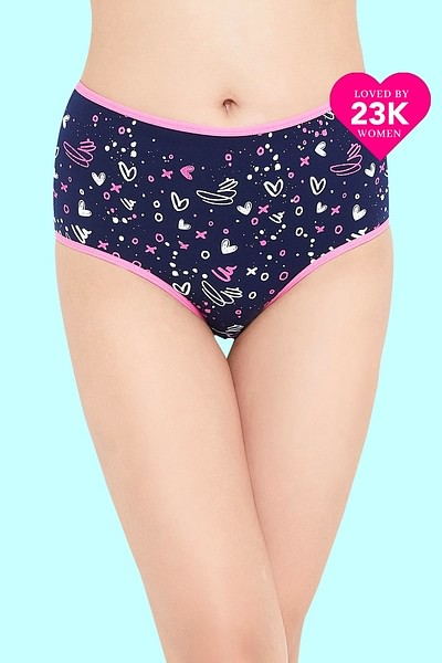 Buy High Waist Heart Print Hipster Panty in Blue - Cotton Online