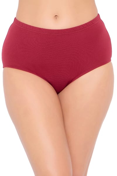 Clovia High Waist Hipster Panty in Maroon with Inner Elastic - Cotton