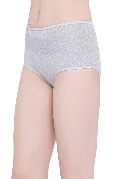 Buy High Waist Hipster Panty with Lace Waist in Grey - Cotton & Lace Online  India, Best Prices, COD - Clovia - PN3402K01