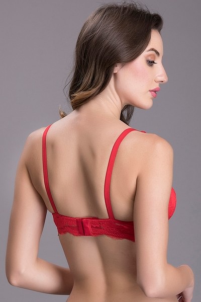 Buy Lightly Padded Non-Wired Full Coverage Bridal Lace Bra in Red