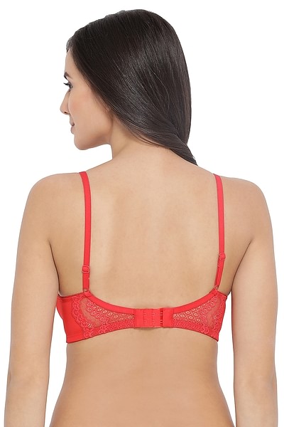 Lace Lightly Padded Non-Wired Full Coverage Bridal Bra in Red