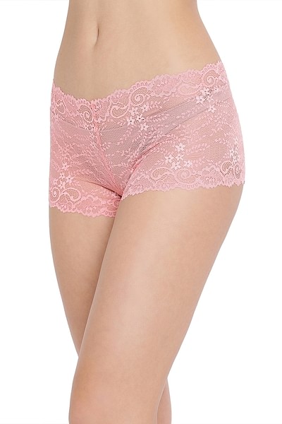 Buy Low Waist Boyshorts in Coral Pink - Lace Online India, Best
