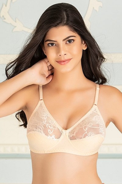 Buy Lace Non-Padded Non-Wired Full Coverage Sexy Bra In Brown