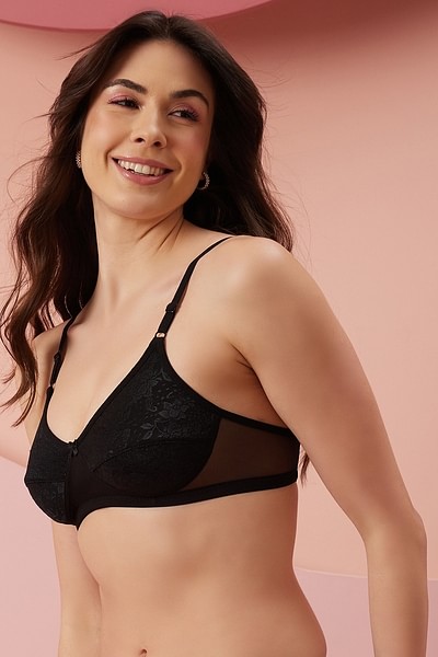Buy Lace Non-Padded Non-Wired Full Coverage Bra In Black Online
