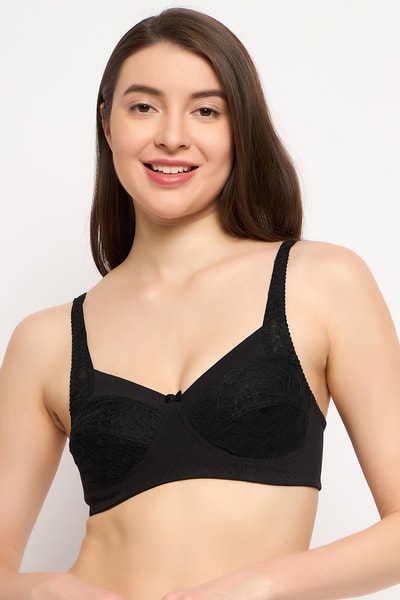 Buy Lace Non-Padded Non-Wired Full Coverage Plus Size Bra in Black