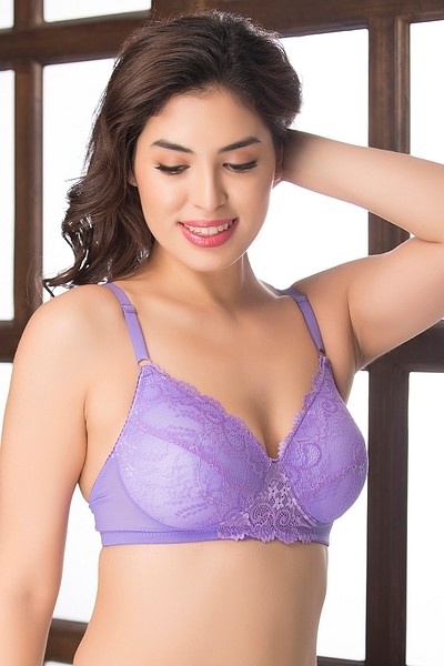 Buy Lace Non-Padded Non-Wired Full Coverage Bra in Purple Online India,  Best Prices, COD - Clovia - BR0181Q12