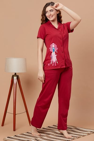 Ladies cotton discount button up pyjamas