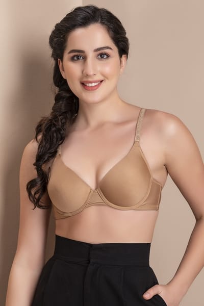 Clovia Level 1 Push-Up Padded Underwired Demi Cup T-shirt Bra in Nude Colour