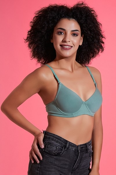 Buy Level 1 Push Up Underwired Demi Cup T-shirt Bra in Sage Green