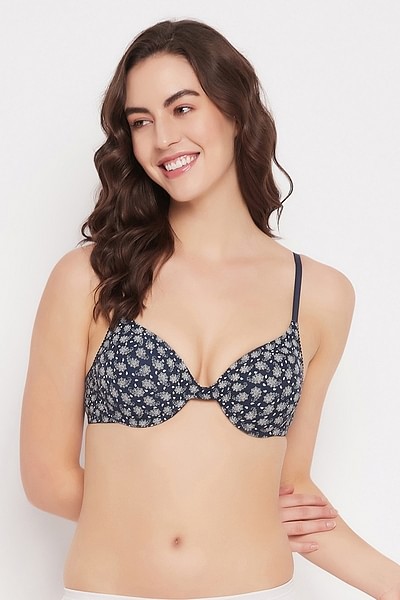 Buy CLOVIA Level 2 Push-Up Padded Underwired Demi Cup Paisley Print T-shirt  Bra in Navy