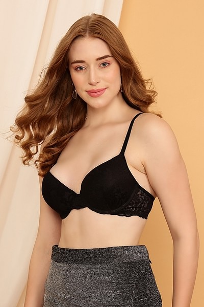 Buy Level-3 Push-Up Underwired Demi Cup Bra in Black - Lace Online India,  Best Prices, COD - Clovia - BR2276V13