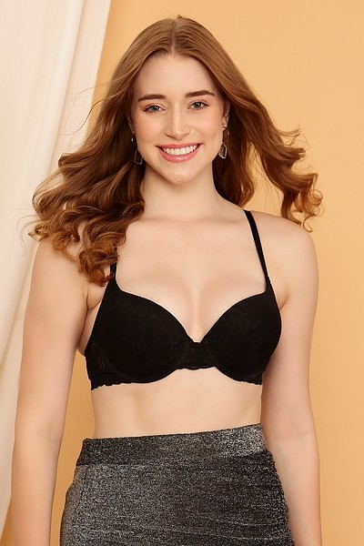 Buy Level-3 Push-Up Underwired Demi Cup Bra in Black - Lace Online