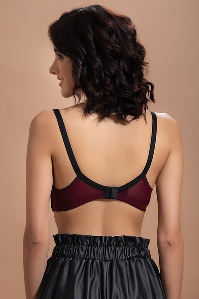 Buy Level 3 Push-Up Underwired Demi Cup Bra in Wine Colour - Lace