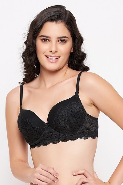 Buy Level 1 Push-Up Underwired Demi Cup Bridal Bra in Black - Lace