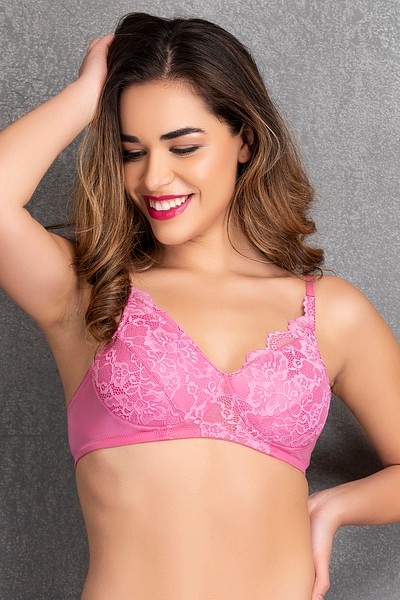 Buy SOFT PINK PADDED REGULAR LACY BRA for Women Online in India