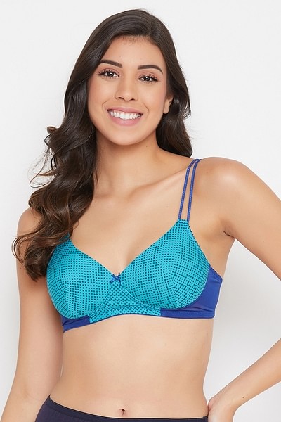 Buy Lightly Padded Non-Wired Prined T-Shirt Bra in Blue Online India, Best  Prices, COD - Clovia - BR1474M08