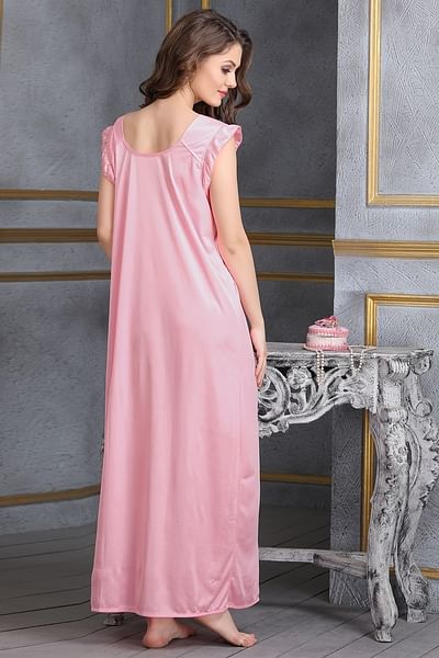 Long Satin Nighty in Baby Pink Collections Mia Collection