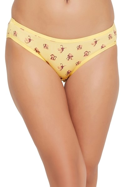 Buy Low Waist Monkey Print Bikini Panty in Yellow - Cotton Online