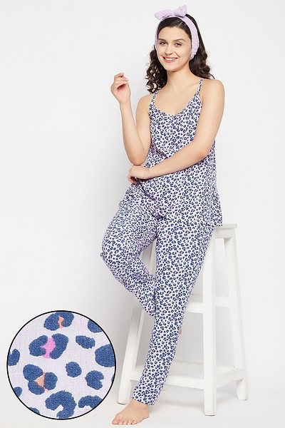 Buy Animal Print Cami Top & Pyjama Set in Lilac - Crepe Online India, Best  Prices, COD - Clovia - LS0513P12