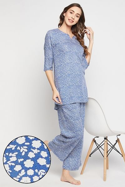Satin Nightsuit In Navy, Nightwear :: Pajamas Online Lingerie Shopping:  Clovia