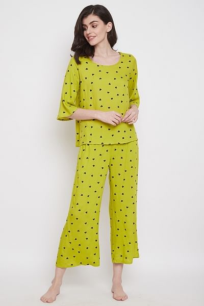 People Tree Heart Print Pyjama Long Sleeve Top Pijama para Mujer