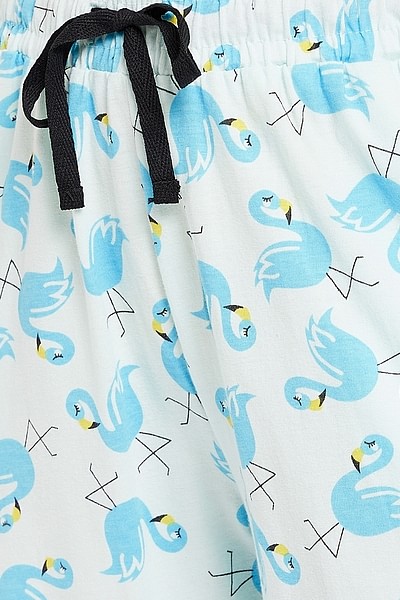 Buy Flamingo Print Button Down Shirt & Pyjama Set in Baby Blue