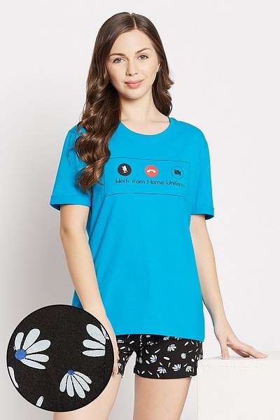 Buy Text & Graphic Print Sleep T-shirt in Blue & Pretty Florals