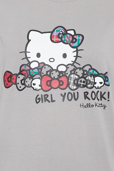 Buy Hello Kitty Text & Graphic Print Sleep T-shirt in Light Grey