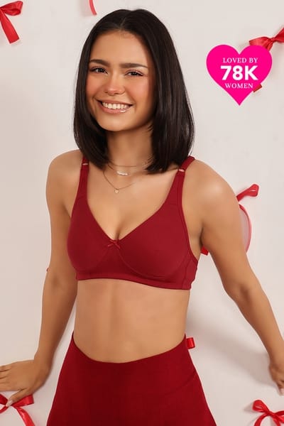 Clovia Non-Padded Non-Wired Full Coverage T-shirt Bra in Maroon - Cotton