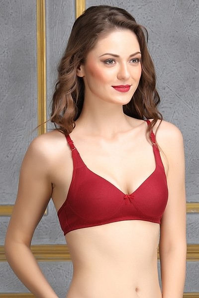 Buy Non-Padded Non-Wired Full Coverage Bra with Double Layered Cups In  Maroon - Cotton Rich Online India, Best Prices, COD - Clovia - BR0636P09