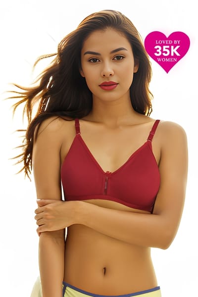 Clovia Smoothie Non-Padded Non-Wired Full Coverage Bra in Maroon - Cotton Rich