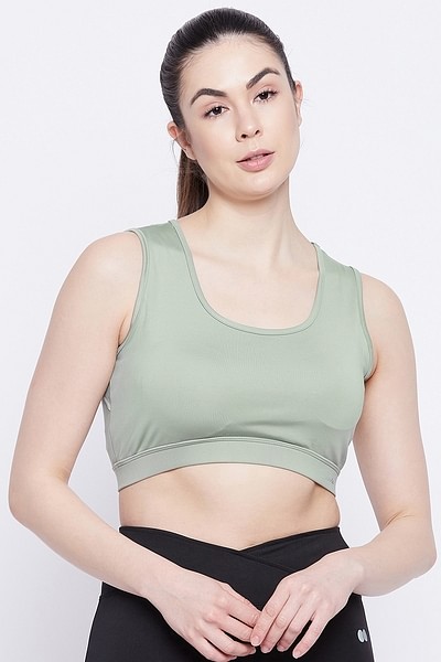 Buy Medium Impact Non-Padded Sports Bra in Sage Green with