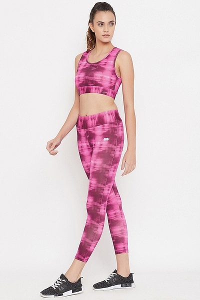 Buy Medium Impact Padded Abstract Print Sports Bra & Ankle-Length Tights in  Pink Online India, Best Prices, COD - Clovia - ASC042P22